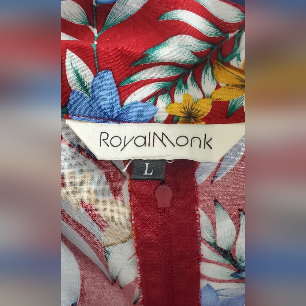 Royal Monk Tropical Shirt Waist Dress L Unique Vintage - Picture 2 of 11